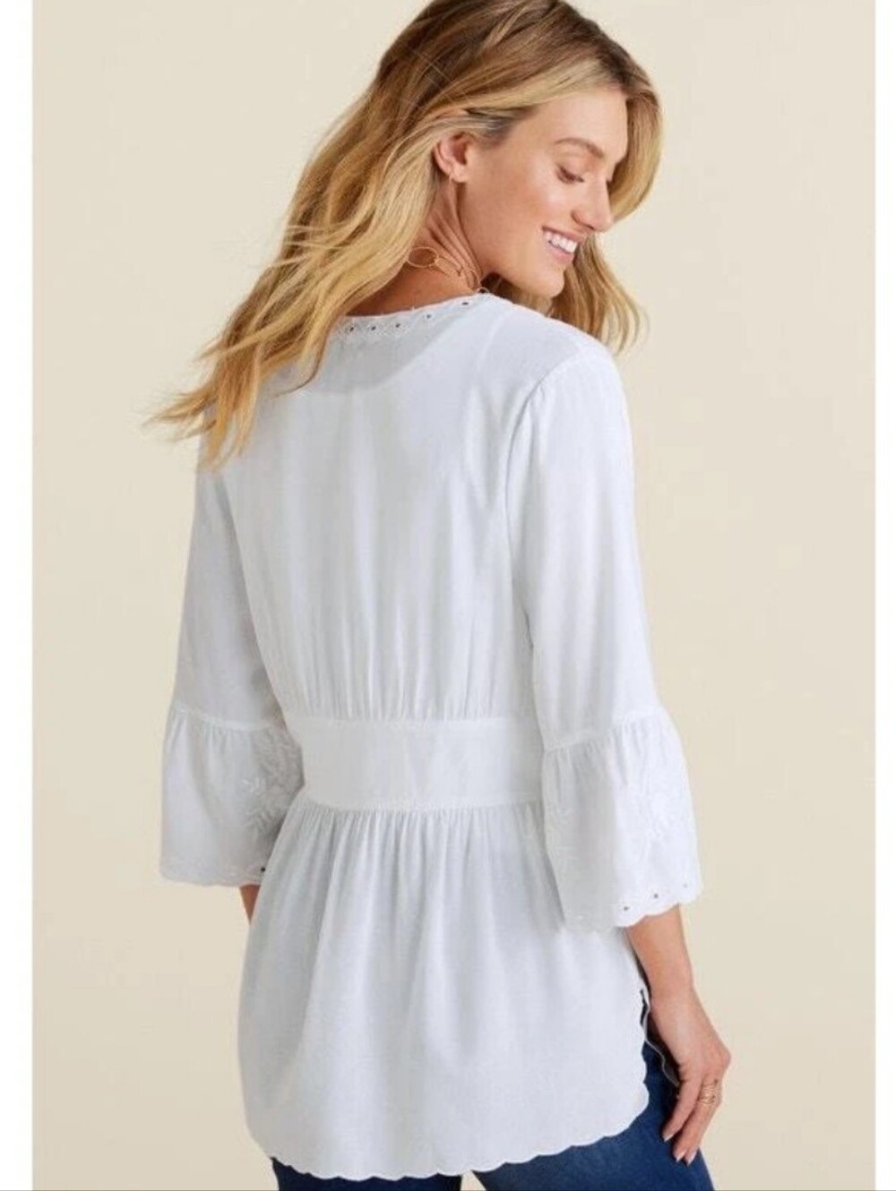 Soft Surroundins White Embroidered Cotton Tunic V Neck Shacket #3876 - Picture 7 of 7